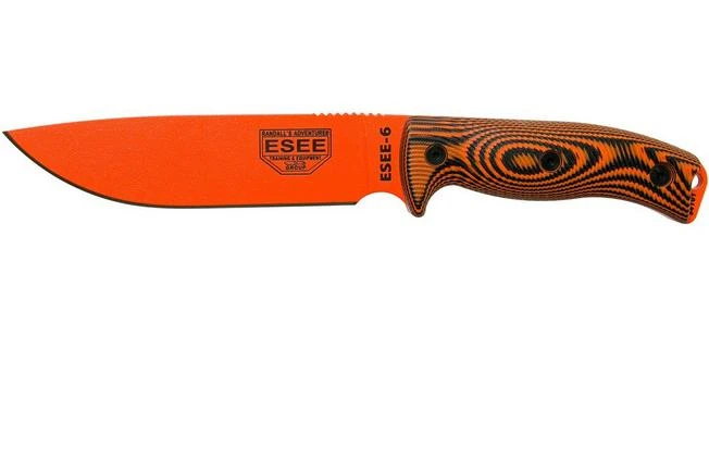 ESEE Model 6 Orange Blade 3D Neon Orange-Black G10 Survival Knife 6POR-006 Black Sheath + Clip Plate