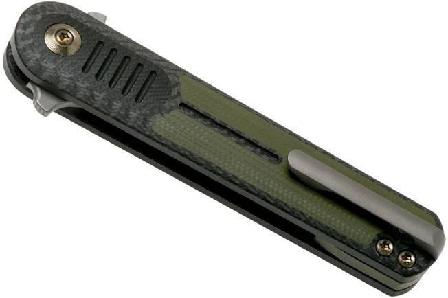 We Knife Angst 2002A Carbon Fibre, Green G10 Pocket Knife, Justin Lundquist Design - Image 4