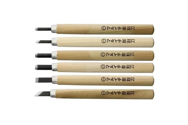 Yoshiharu KL-6 Maruichi Japanese Wood Carving Knives, Set Of 6 In Plastic Case